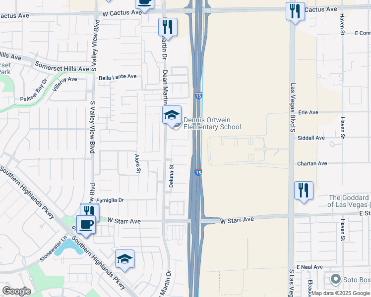 map of restaurants, bars, coffee shops, grocery stores, and more near 3031 Leonetti Court in Las Vegas