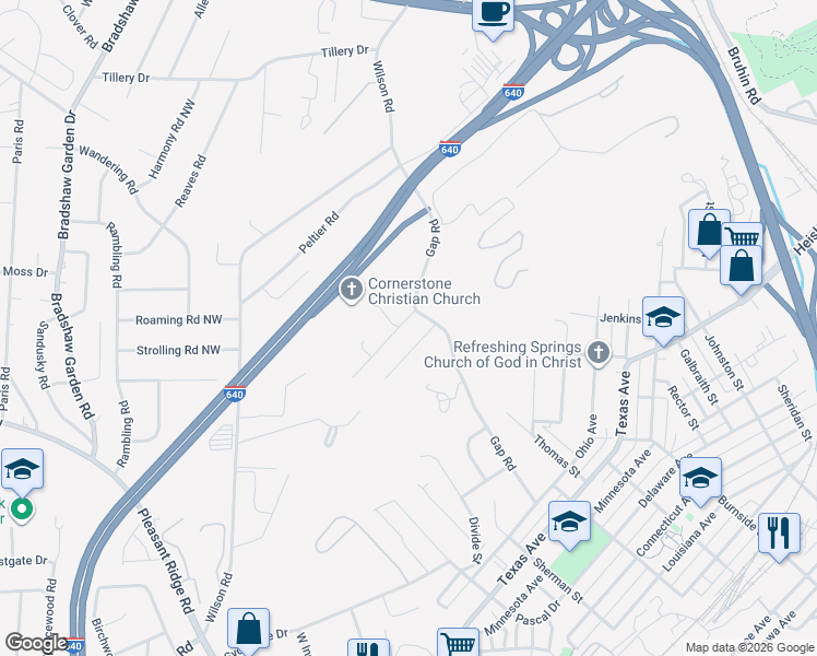 map of restaurants, bars, coffee shops, grocery stores, and more near 1415 Lantana Lane Northwest in Knoxville