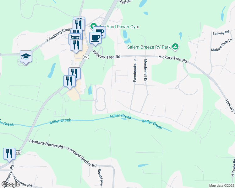 map of restaurants, bars, coffee shops, grocery stores, and more near 215 Marajo Court in Winston-Salem