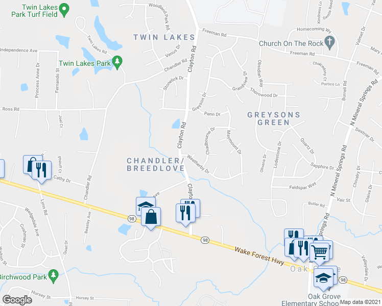 map of restaurants, bars, coffee shops, grocery stores, and more near 1 Linville Court in Durham