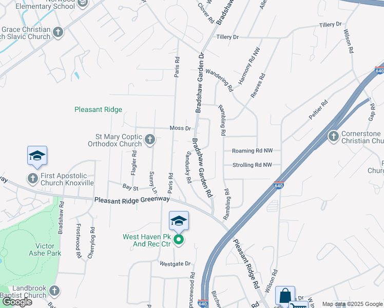 map of restaurants, bars, coffee shops, grocery stores, and more near 1912 Sandusky Road in Knoxville