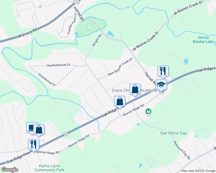 map of restaurants, bars, coffee shops, grocery stores, and more near 6125 Clayberry Drive in Knoxville