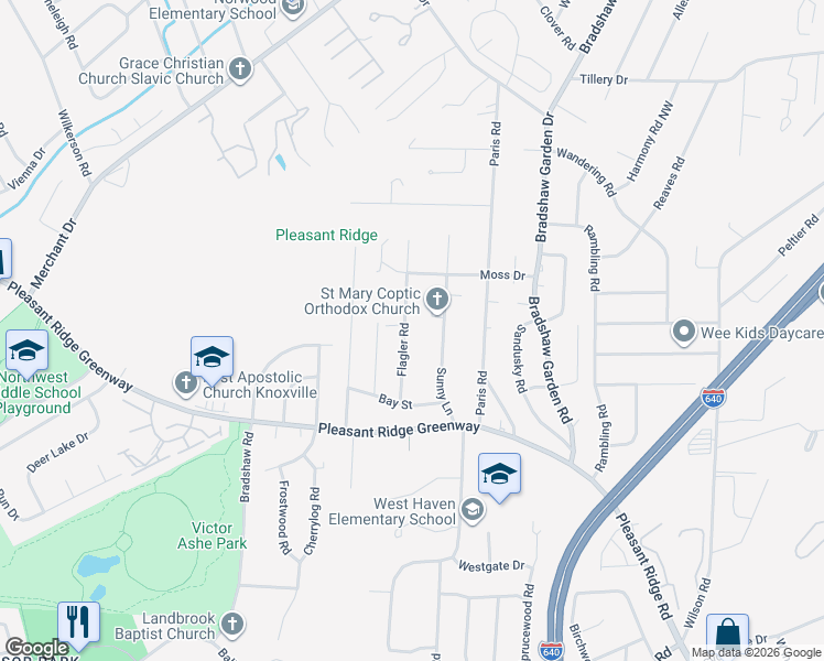 map of restaurants, bars, coffee shops, grocery stores, and more near 2008 Flagler Road in Knoxville