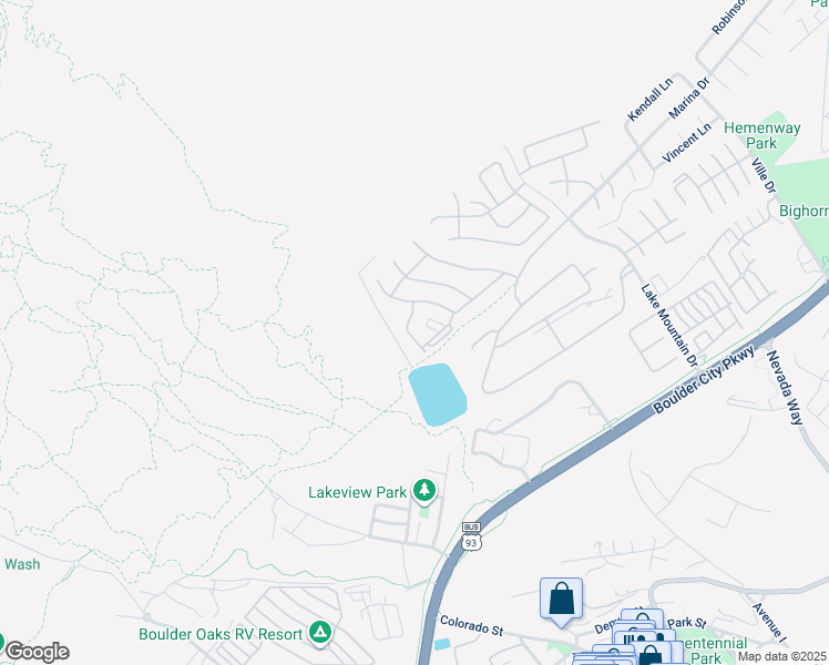 map of restaurants, bars, coffee shops, grocery stores, and more near 494 Lake Erie Lane in Boulder City