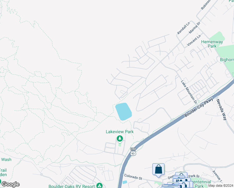 map of restaurants, bars, coffee shops, grocery stores, and more near 494 Lake Erie Lane in Boulder City
