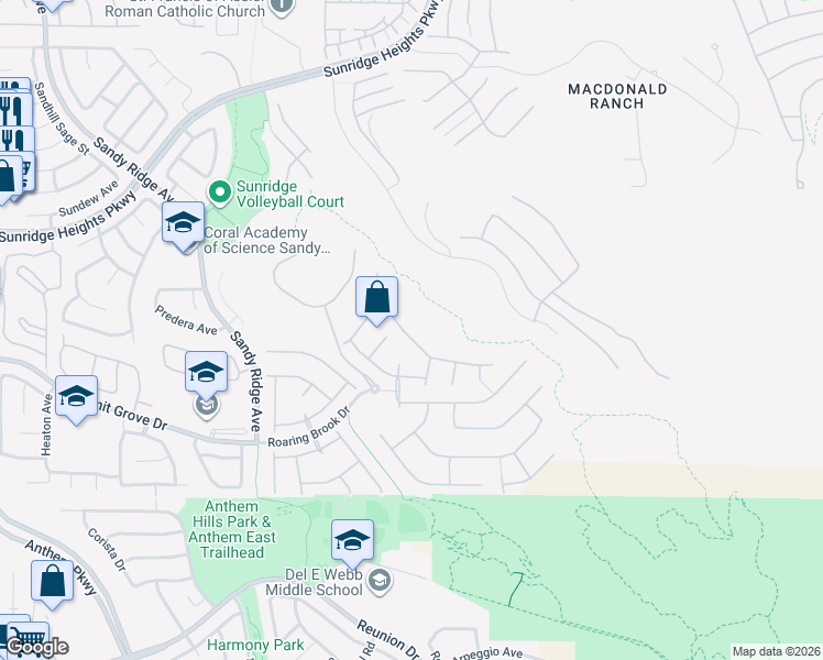 map of restaurants, bars, coffee shops, grocery stores, and more near 2216 Dogwood Ranch Avenue in Henderson