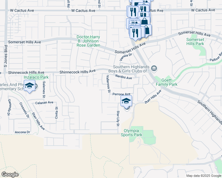 map of restaurants, bars, coffee shops, grocery stores, and more near 11012 Vallerosa Street in Las Vegas