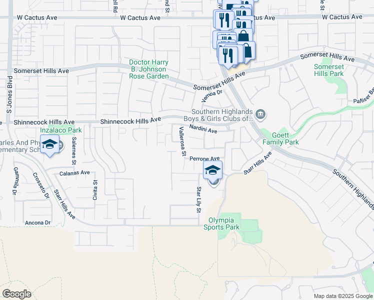 map of restaurants, bars, coffee shops, grocery stores, and more near 11012 Vallerosa Street in Las Vegas