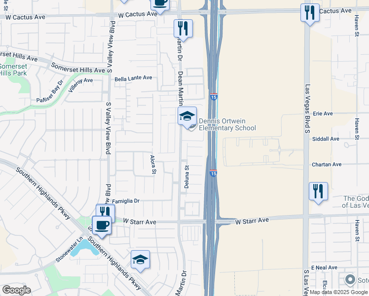 map of restaurants, bars, coffee shops, grocery stores, and more near 11009 Deluna Street in Las Vegas