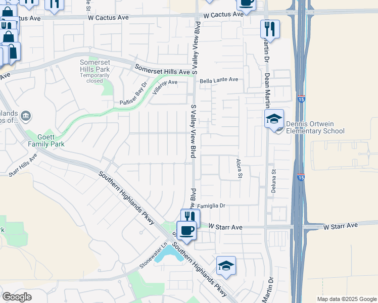 map of restaurants, bars, coffee shops, grocery stores, and more near 11010 Pentland Downs Street in Las Vegas
