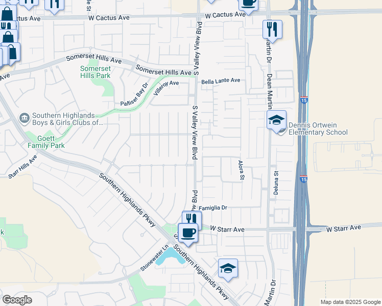 map of restaurants, bars, coffee shops, grocery stores, and more near 11010 Pentland Downs Street in Las Vegas