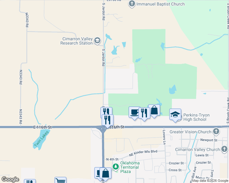 map of restaurants, bars, coffee shops, grocery stores, and more near 206 Fairway Drive in Perkins