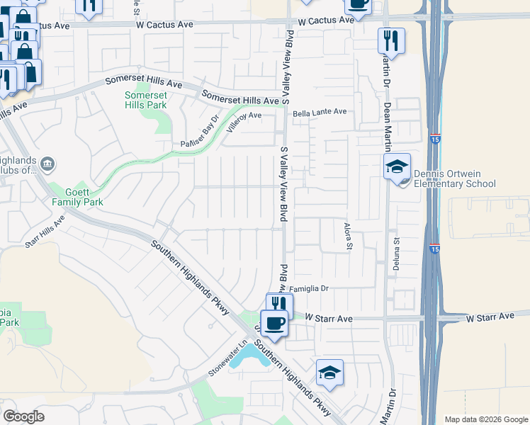 map of restaurants, bars, coffee shops, grocery stores, and more near 11008 Calcedonian Street in Las Vegas