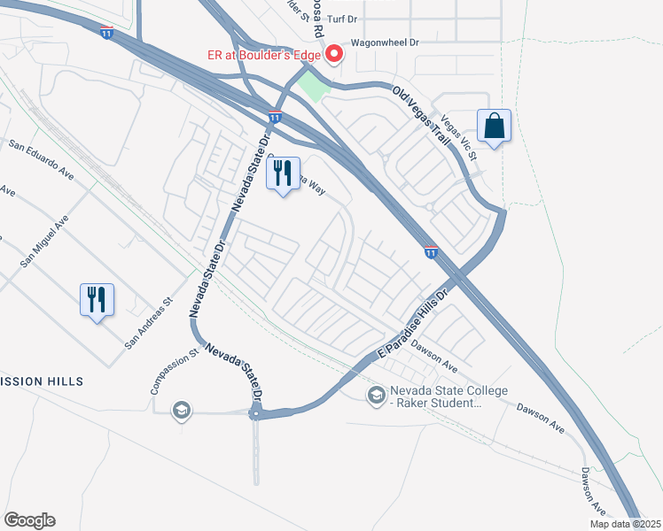 map of restaurants, bars, coffee shops, grocery stores, and more near 1097 Paradise Coach Drive in Henderson