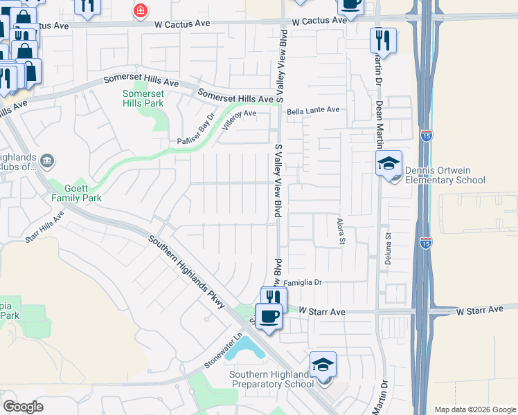 map of restaurants, bars, coffee shops, grocery stores, and more near 11008 Calcedonian Street in Las Vegas