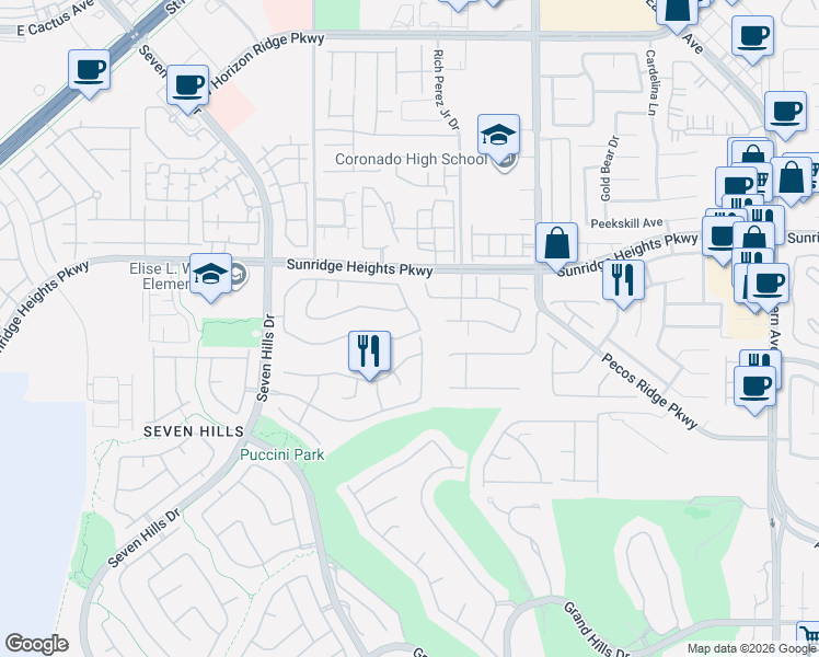 map of restaurants, bars, coffee shops, grocery stores, and more near 1028 Arroyo Vista Terrace in Henderson