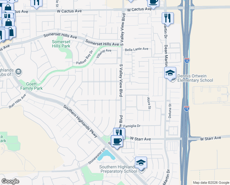 map of restaurants, bars, coffee shops, grocery stores, and more near 11009 Pentland Downs Street in Las Vegas