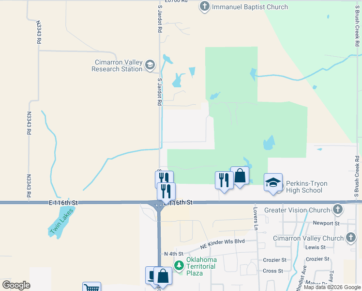 map of restaurants, bars, coffee shops, grocery stores, and more near 206 Fairway Drive in Perkins