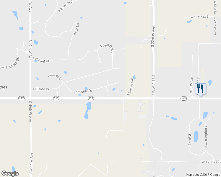 map of restaurants, bars, coffee shops, grocery stores, and more near 3636 Lakeside Drive in Sapulpa