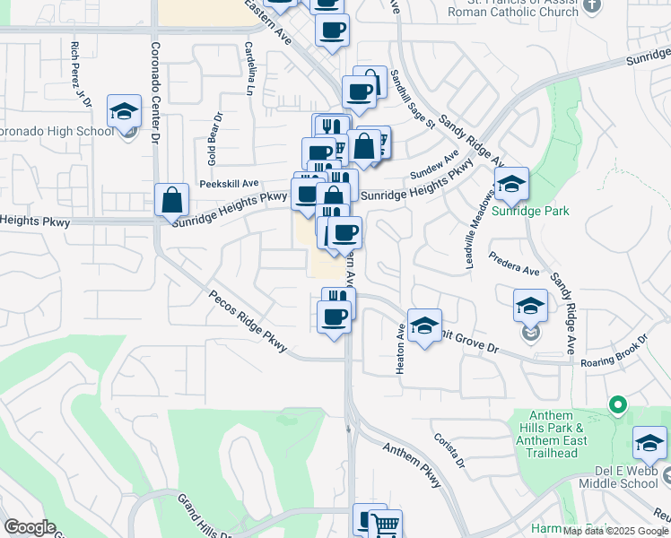 map of restaurants, bars, coffee shops, grocery stores, and more near 11165 South Eastern Avenue in Henderson