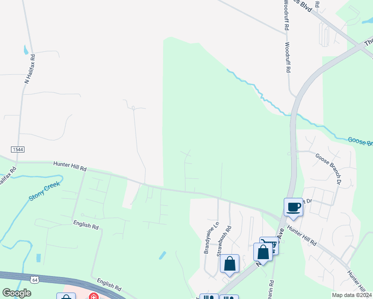 map of restaurants, bars, coffee shops, grocery stores, and more near 2600 Mallard Court in Rocky Mount