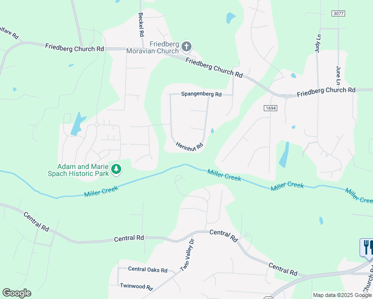 map of restaurants, bars, coffee shops, grocery stores, and more near 6040 Herinhut Road in Winston-Salem