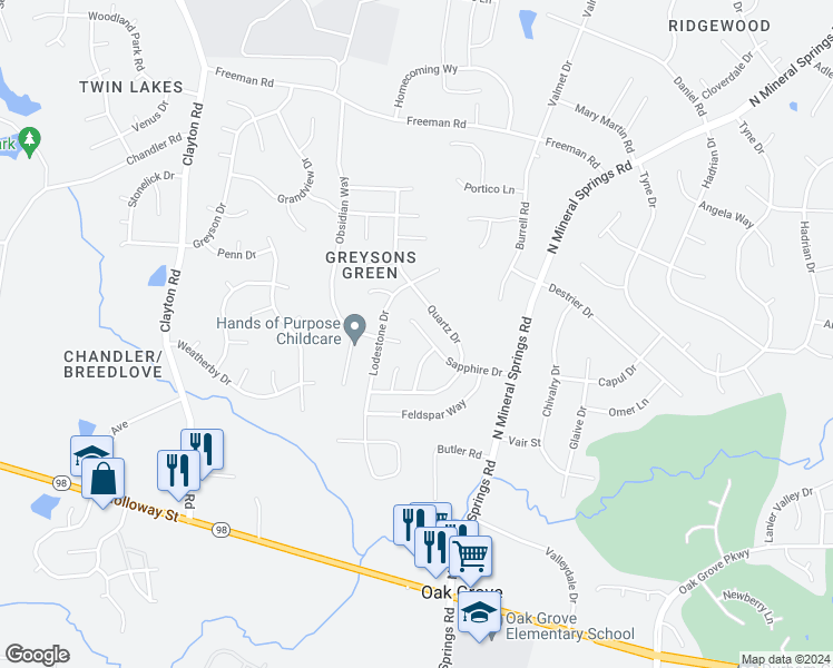 map of restaurants, bars, coffee shops, grocery stores, and more near 407 Sapphire Drive in Durham