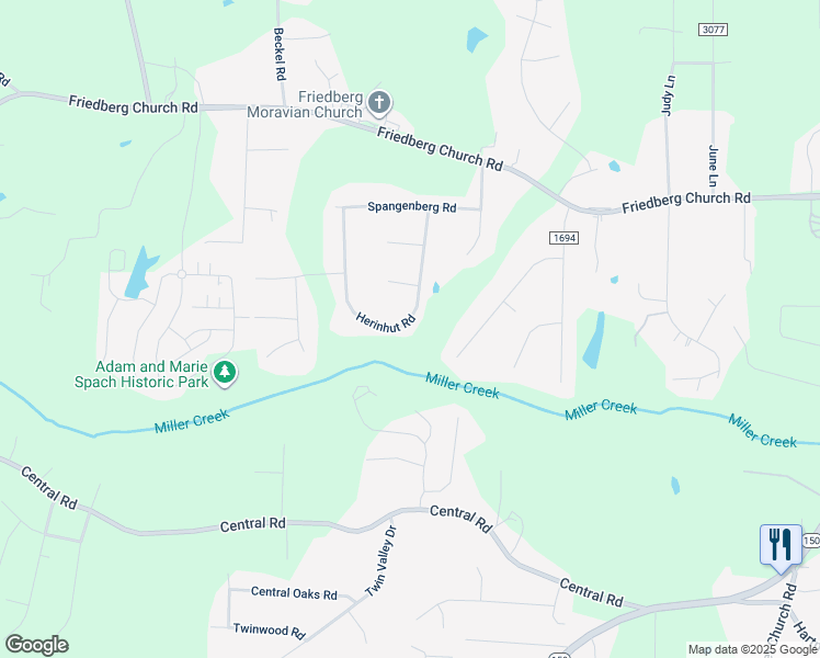map of restaurants, bars, coffee shops, grocery stores, and more near 6010 Herinhut Road in Winston-Salem