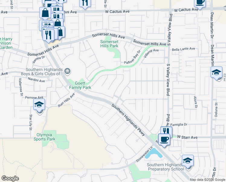 map of restaurants, bars, coffee shops, grocery stores, and more near 11007 Gaelic Hills Drive in Las Vegas