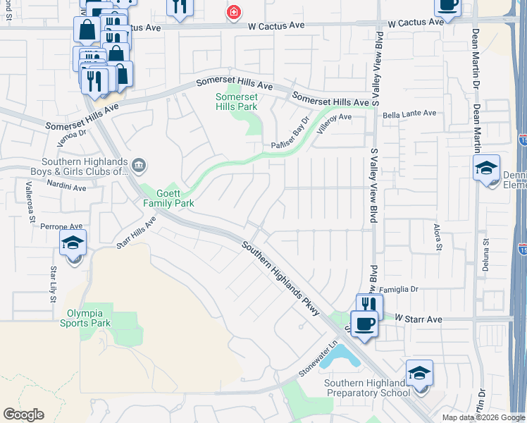 map of restaurants, bars, coffee shops, grocery stores, and more near 11004 Gaelic Hills Drive in Las Vegas