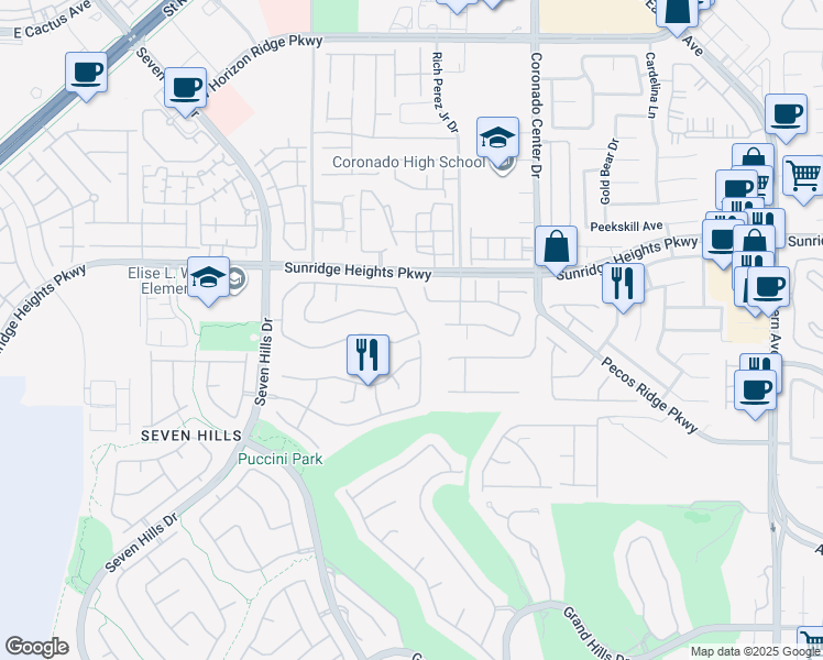map of restaurants, bars, coffee shops, grocery stores, and more near 2968 Panorama Ridge Drive in Henderson