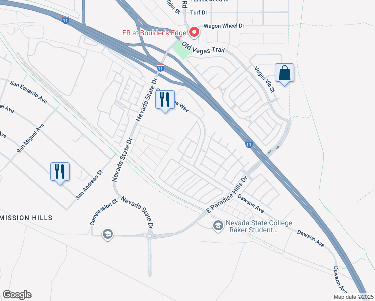 map of restaurants, bars, coffee shops, grocery stores, and more near 1098 Paradise Resort Drive in Henderson