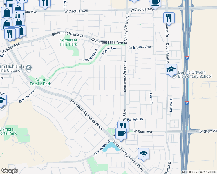 map of restaurants, bars, coffee shops, grocery stores, and more near 10999 Fintry Hills Street in Las Vegas