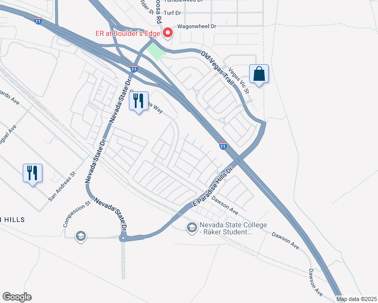 map of restaurants, bars, coffee shops, grocery stores, and more near 1143 Grass Pond Place in Henderson