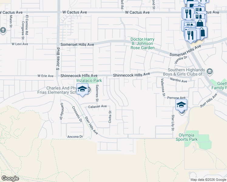 map of restaurants, bars, coffee shops, grocery stores, and more near 11014 Sospel Place in Las Vegas