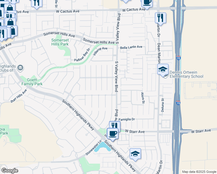 map of restaurants, bars, coffee shops, grocery stores, and more near 11002 Calcedonian Street in Las Vegas