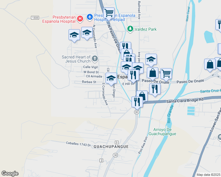 map of restaurants, bars, coffee shops, grocery stores, and more near 714 Calle Don Diego in Española
