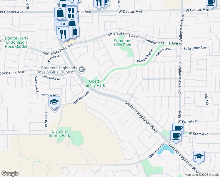 map of restaurants, bars, coffee shops, grocery stores, and more near 4456 Melrose Abbey Place in Las Vegas
