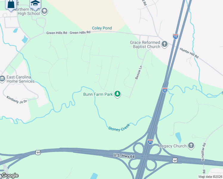 map of restaurants, bars, coffee shops, grocery stores, and more near 1566 Deerwalk Drive in Rocky Mount