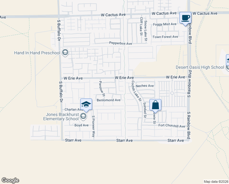map of restaurants, bars, coffee shops, grocery stores, and more near 7418 Bakewell Avenue in Las Vegas