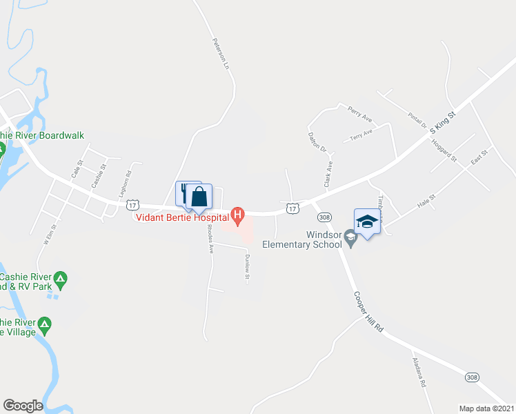 map of restaurants, bars, coffee shops, grocery stores, and more near 1414 South King Street in Windsor