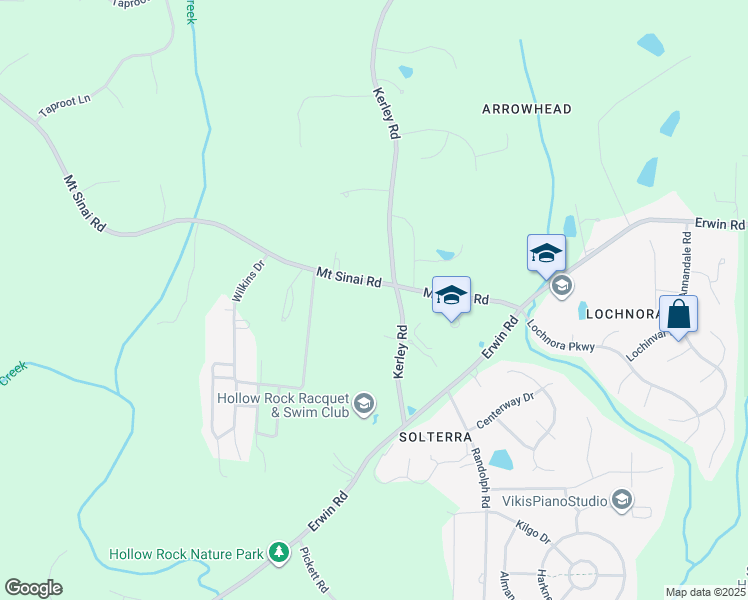 map of restaurants, bars, coffee shops, grocery stores, and more near 5935 Mount Sinai Road in Durham