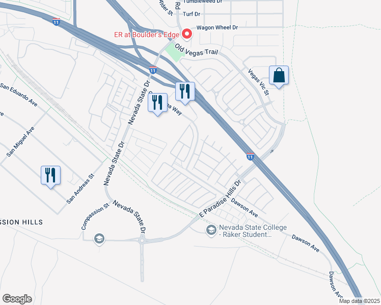 map of restaurants, bars, coffee shops, grocery stores, and more near 1097 Paradise Coach Drive in Henderson