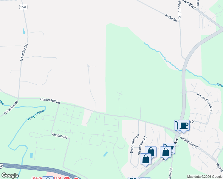 map of restaurants, bars, coffee shops, grocery stores, and more near 2608 Mallard Court in Rocky Mount