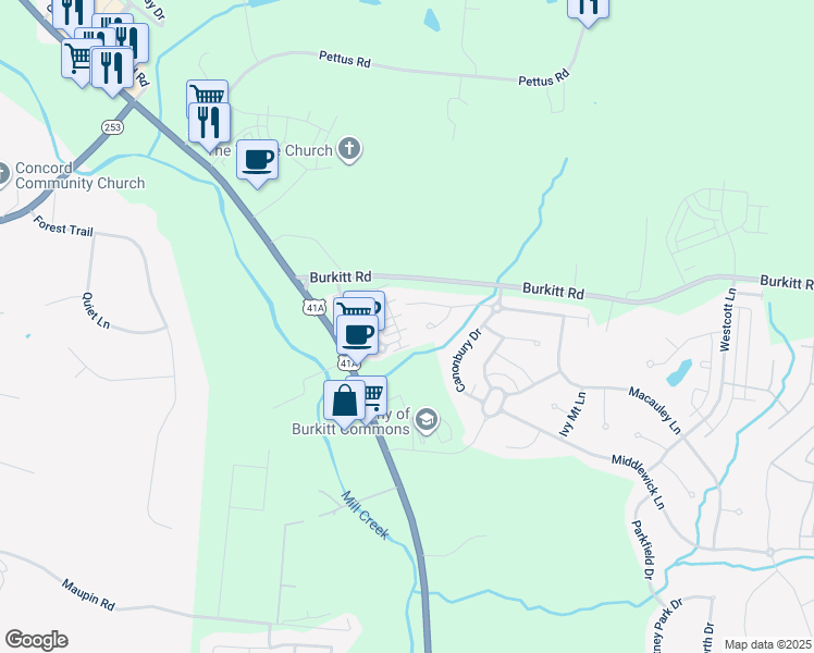 map of restaurants, bars, coffee shops, grocery stores, and more near 303 Kara Lane in Nolensville