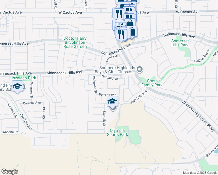 map of restaurants, bars, coffee shops, grocery stores, and more near 10996 Crispinio Street in Las Vegas