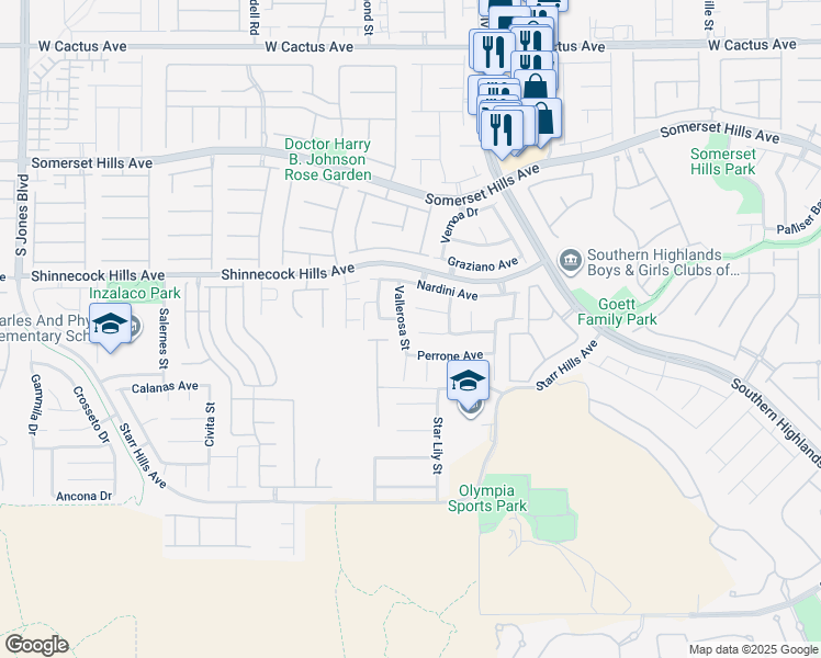map of restaurants, bars, coffee shops, grocery stores, and more near 11000 Vallerosa Street in Las Vegas