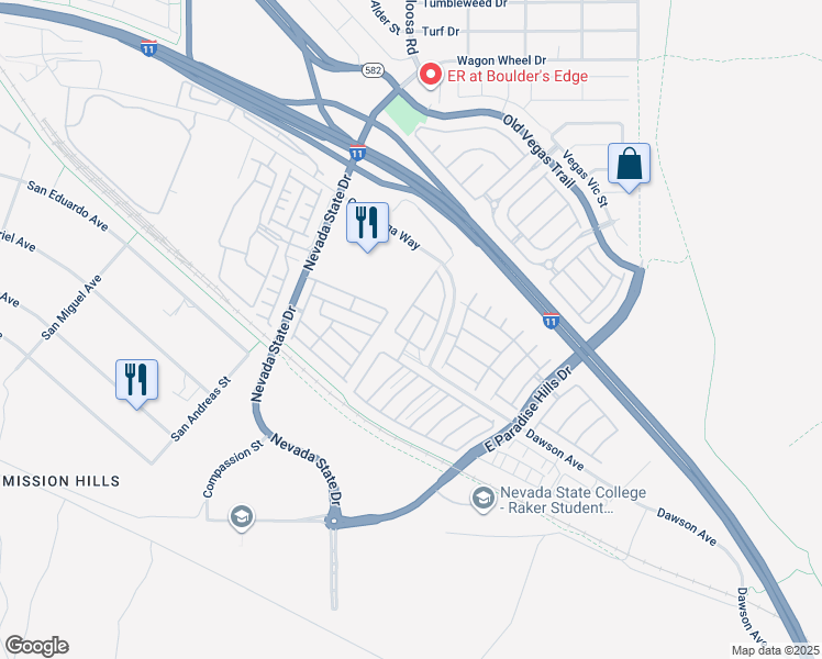 map of restaurants, bars, coffee shops, grocery stores, and more near 1097 Paradise Resort Drive in Henderson