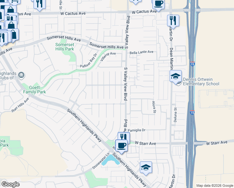 map of restaurants, bars, coffee shops, grocery stores, and more near 11008 Calcedonian Street in Las Vegas