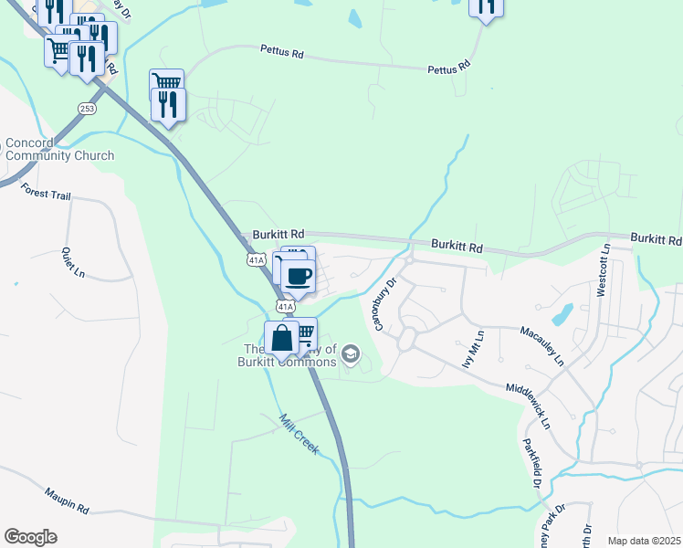 map of restaurants, bars, coffee shops, grocery stores, and more near 7543 Kemberton Court in Nolensville